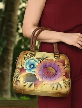 Anuschka Leather Hand Painted Medium Satchel Bag